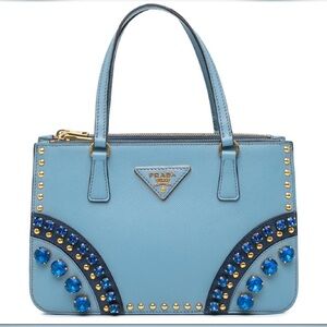 Prada Light Blue and Gold Embellished Shoulder Bag